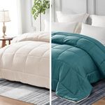Whale Flotilla Reversible Duvet King Size for All Seasons, 7.5 Tog Down Alternative Box Sitiched Comforter, Lightweight and Machine Washable Bedding Set, 220X240 cm, Dusty Teal,Brich Beige