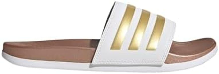 adidas Womens Adilette Comfort Slides White/White/Matte Gold 7