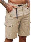 COOFANDY Mens Cargo Shorts Quick Dry Hiking Shorts Lightweight Casual Shorts with Nylon Belt Khaki