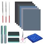 BELLE VOUS Epoxy Resin Casting Polishing Tool Set (15 Pieces) - Starter Supplies Kit Including File Blocks and Tools, Sanding Papers, Cloth and Scissors - for Jewellery Making