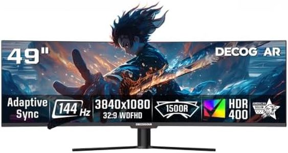 Deco Gear 49 Inch Curved Monitor, 3840x1080 Ultrawide Gaming WDFHD Screen, 144Hz, 32:9, 3ms, 3000:1 VA Display, HDR400, Adaptive Sync, USB-C 65W, HDMI, PIP/PBP, KVM, 1800R, Office & Workstation Setup