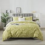 Travan Cotton Duvet Cover Queen Green Floral Duvet Covers Super Soft Comforter Cover with Zipper Closure, (Green Floral, Queen Size)