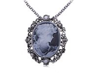 Alilang Gunmetal Tone Crystal Rhinestone Cameo Lady Victorian Pendant Necklace