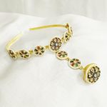 Traditional Ethnic Mathapatti Hairband With Attached Borla/Hair Accessory/Mang Tika For Hair Jewelry for Womens/Ladies/Girls (Golden) (Multicolor-With-Golden-A)