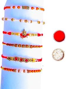 INDIAN CRAFT CASTLE Assorted Set of 6 Rakhi Rakhi For Brother And Bhabhi Raksha Bandhan Rakhi Bhaiya Bhabhi Rakhi Set rakhi lumba set Rakhi With Roli Chawal Rakhi Gifts For Brother sister bracelets,