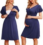 Ekouaer Casual Maternity Dress for Women V-Neck Soft Photo Shoot Dresses Pregnancy Clothes (Navy Blue, S)