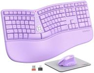 MEETION Ergonomic Wireless Keyboard and Mouse, Ergo Keyboard with Vertical Mouse, Split Keyboard Cushioned Wrist Palm Rest Natural Typing Rechargeable Full Size, Windows/Mac/Computer/Laptop,Purple