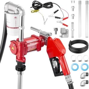EVIL ENERGY 12V DC 20 GPM Fuel Transfer Pump, Cast Iron Diesel Pump Kit | Auto-Stop Nozzle, Overheat Protection, Explosion-Proof, Discharge Hose & Filter, Power Cable, Gasoline, Diesel & Kerosene