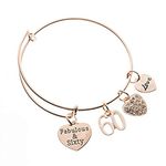 Infinity Collection 60th Birthday Charm Bangle Bracelet, Rose Gold Fabulous and Sixty Birthday Gift for Women