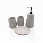 VOLO Resin Bathroom Accessories Set With Soap Dispenser, Tumbler, Soap Dish And Toothbrush Holder, Grey, (4 Piece)