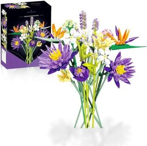 891 Pcs Purple Flower Bouquet Building Sets for Adult,13 Flowers, Unique Home Decor Gifts for Mother’s Day, Botanical Collection with Fancy Box, Building Blocks Toy for Girls Ages 8+