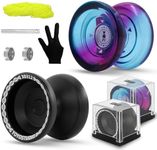 YOYOSTUDIO Professional Yoyos 2 Pack, Responsive Yoyo for Kids 8-12, Pro Trick Yoyos with Dual Purpose Mode, Metal Yoyo X0312+Plastic Yo yo P1 with Unresponsive Bearing Kit+10 Yo-yo Strings+2 Case