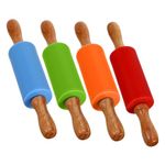 Mini Rolling Pin, Kids Rolling Pins Wooden Handle Non-Stick Silicone Rolling Pins Pastry Brushes Dough Roller for Baking Pizza Cookie Pastry, 4 Pack (Red, Green, Orange, Blue)