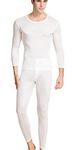 METWAY Silk Long Underwear Men's Silk Long Johns|2pc Thermal Underwear Set Lager White