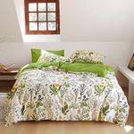 Cottonight Botanical Floral Comforter Set Full Sage Green and White Bedding Comforter Set Yellow Floral Green Leaves Bohemian Blanket Quilts Garden Plant Comforter Set for Adults Teens