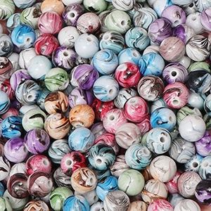 BELLE VOUS 500 Lot de Perle Pour Bijoux Ronde en Acrylique - Perles Pour Bracelet et Collier Intercalaires - Fil Transparent pour Artisanat - Motifs Multicolores pour Porte-Clés