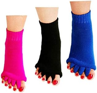 ReachTop Toe Separator Socks, 3 Pairs Foot Alignment Socks Yoga Gym Massage Toeless Socks Pain Relief Improves Circulation Stretchy Happy Feet Socks for Women Men