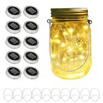 YITING Upgraded Solar Mason Jar Lid Lights 10 Pack 30 LED Fairy Star Firefly String Lids Lights Including (10 pcs Hangers) for Wedding Patio Garden Party Decorations (No Jars)