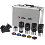 Celestron 94305 2 inch Eyepiece & Filter Kit, 12 piece - Includes 2" Mirror Diagonal, Diagonal Adapter, 3 x E-lux 2" Eyepieces, 2X Barlow Lens, 5 Coloured Flters and Aluminium Hard Case, Silver