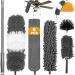 Dusters for Cleaning Extendable, 6PCS Feather Duster with 30-100 inch Telescopic Extension Pole, Detachable Bendable Washable and Reusable Dusters for Cleaning Cobweb High Ceiling Blinds Lights Cars