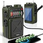 Emgykit NOAA Weather Radio - 4000mAh AM/FM/WB/SW Emergency Radio with Bluetooth,Flashlight,SOS Alarm, Powered by USB Charged,Hand Crank & Solar Power for Camping, Emergency