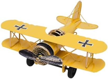 eZAKKA Airplane Decor Vintage Mini Metal Decorative Airplane Model Hanging Wrought Iron Aircraft Biplane Pendant Toys for Photo Props, Christmas Tree Ornament, Desktop Decoration (Yellow, Big)