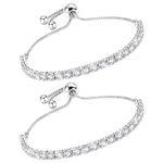 J.Fée 2PC Bracelets for Womens Silver Bracelet for Women 925 Silver Tennis Bracelet for Women,Silver Bracelet Set Ladies Bracelet,Silver Womens Jewellery,Adjustable Bracelet Birthday Gifts for Women