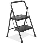 Sweetcrispy Folding Step Ladder 2 Step Ladder with Wide Non Slip Pedal, 800lbs Heavy Duty Portable Ladder, Padded Handle, Lightweight Step Stool for Home, Kitchen and Outdoor