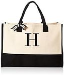 Mud Pie Classic Black and White Initial Canvas Tote Bags (H), 100% Cotton, 17" x 19" x 2"