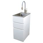 Transolid TC2D-1522-W All-in-One 15.5 in. x 22.4 in. x 34.9 in. Metal Drop-In Laundry/Utility Sink and Cabinet in Gloss White