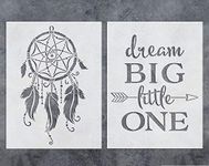 GSS Designs Dream Catcher Stencil Dream Big Little One Quote Stencils Template (2 Pack) - Reusable Stencil for Walls (12x16 Inch) - Art Painting for Wall Canvas Furniture Decor (SL-056)