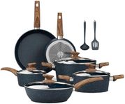 Kitchen Academy Pots and Pans Set Non Stick - 12 Piece Induction Kitchen Cookware Sets, Blue Granite Nonstick Cooking Pans Set