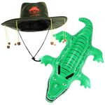 Australia Fancy Dress Set - Australian Cork Hat with Koala Print and Inflatable Crocodile - Australia Day Fancy Dress Costume Accessory Set
