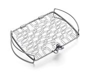 Weber Fish & Vegetable Holder/Basket - Small (28 x 20cm), made of Stainless Steel, Ideal for BBQ/Grilling delicate food, easy turning on the Grill, dishwasher safe - Silver (6470)