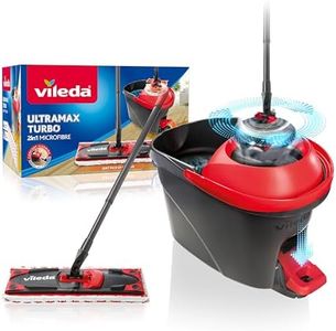 Vileda Ultramax Turbo 2in1 Bodenwischer Komplett Set | Wischmopp-System mit Teleskopstiel (75–130 cm), Mikrofaserbezug & Eimer mit Powerschleuder | Für Fliesen, Laminat & Parkett | Comfort-Pack