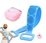 Wazdorf Silicone Body Back Scrubber, Double Side Bathing Brush for Skin Deep Cleaning Massage, Dead Skin Removal Exfoliating Belt for Shower, Body Brush for Bathing…