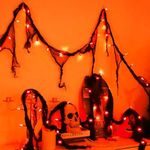 Halloween Decorations String Lights Indoor Battery Operated Powered, 30LED Orange Fairy Lights Timer 8 Mode 9.9Ft, Fall Garland with Black Cloth Gauze, Gothic Party Room Mental Fireplace Decor 1PACK