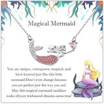 Gzrlyf Magical Mermaid Necklace with Card Crystal Mermaid Pendant Necklace Mermaid Jewelry Gift for Mermaid Lover (Necklace with Card)
