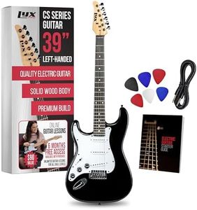 LyxPro CS 39” Left Hand Electric Guitar Kit for Beginner, Intermediate & Pro Players with Guitar, Amp Cable, 6 Picks & Learner’s Guide, Solid Wood Body, Volume/Tone Controls, 5-Way Pickup - Black