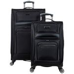 Kenneth Cole Reaction Rugged Roamer Luggage Collection Lightweight Softside Expandable 8-Wheel Spinner Travel Suitcase Bag, Black, 2-Piece (20" Carry-On / 28" Check Size), Rugged Roamer Luggage