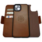 dreem Fibonacci wallet case compatible with iPhone 14/2-in-1 shockproof case and detachable vegan leather folio, MagSafe compatible, RFID protection [Chocolate]