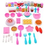 Miunana 43 pcs Collectible Set of Adorable Doll Food Tableware for Doll Kitchen Mini Food Set for Dollhouse Game Party Toys, Multi