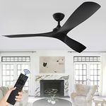 DIGLED 52 Inch Black Modern Ceiling Fan No Light 3 Blades Ceiling Fan with Remote Noiseless Reversible DC Motor Ceiling Fans for Living Room Bedroom Home Office, Outdoor Patio Summer House, No Light