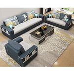 CASASTYLE Sillon 6 Seater 3+2+1 Fabric Sofa Set (Light Grey-Dark Grey)