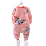 Baby Girl Butter Fly Printed Long Sleeve Tops T-Shirt+ Pants 2Pcs Outfits Set Clothes (6-7 years)