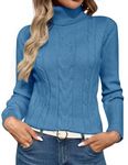 heekpek Women's Jumpers Long Sleeve Tops Turtle Neck Pullover Ladies Cable Knit Sweaters Kknitted Roll Neck Jumpers Soft Warm Knitwear, Blue, S