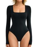 Avidlove Square Neck Bodysuits Womens Long Sleeve Body Suit Double Lined Soft Snap Closure (Black,XX-Large)