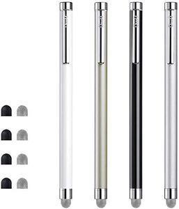 Stylus Pens for Touch Screens, ChaoQ 4 Pcs Mesh Fiber Stylus, with 4 Replaceable Mesh Tips and 4 Replaceable Rubber Tips (Silver, Black, White, Champagne)