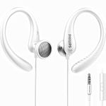 PHILIPS Over The Ear Earbuds, Flexible Wrap Around Earbuds, Around Ear Headphones with Mic Behind The Ear Headphones, Perfect for Sports, Running, Exercise, Gym (White)