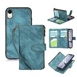 ELTEKER Case for iPhone XR Wallet Case,2 in 1 Detachable Flip Wallet Case with Zipper [Premium Leather][6 Card Slots][Cash Pocket][Kickstand] for iPhone XR-Blue